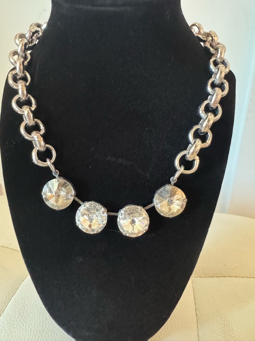 Sabika Silver Statement Necklace with Clear Crystal Discs - Women Jewelry